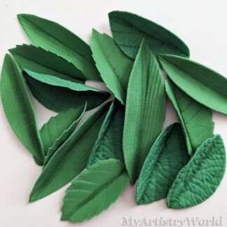 Handmade edible fondant leaves in three designs – sugar cake decorations for floral, rustic, and garden cakes