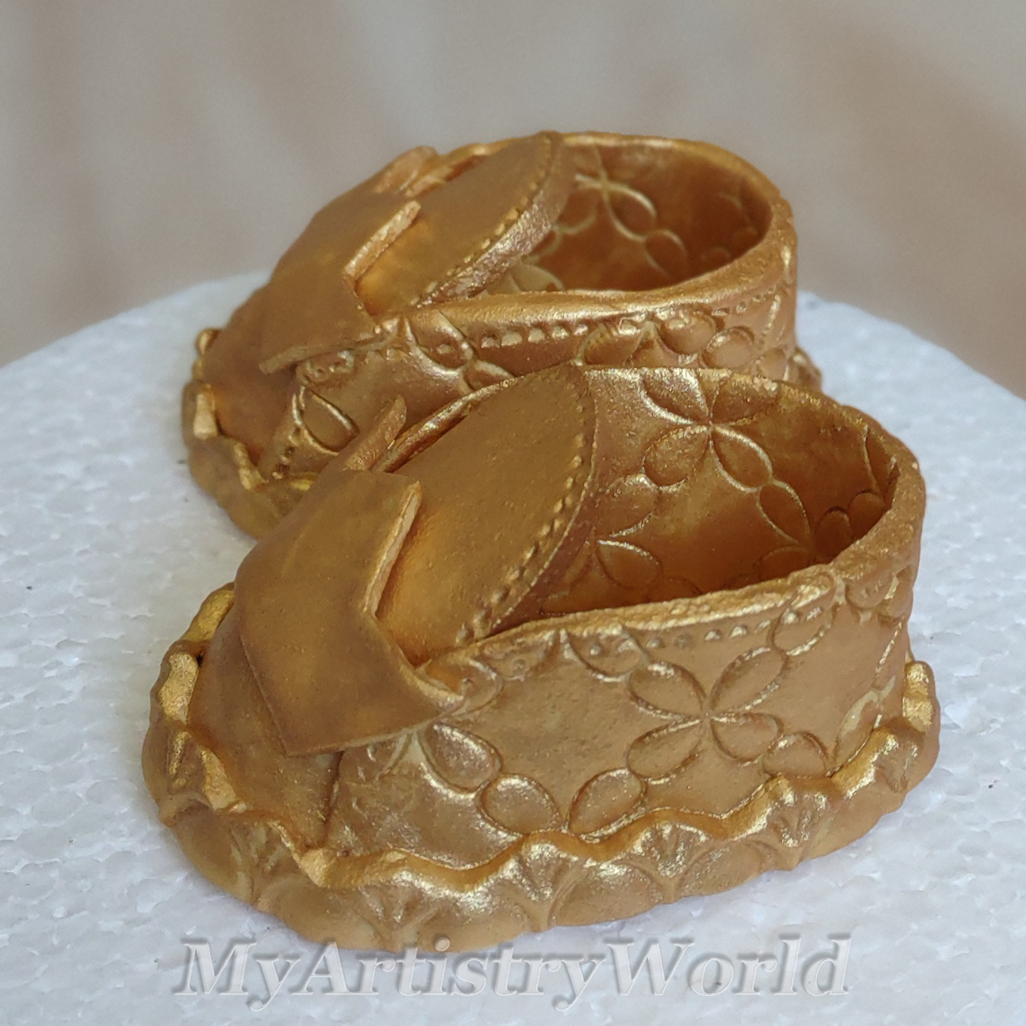 Gold Baby Booties cake toppers
