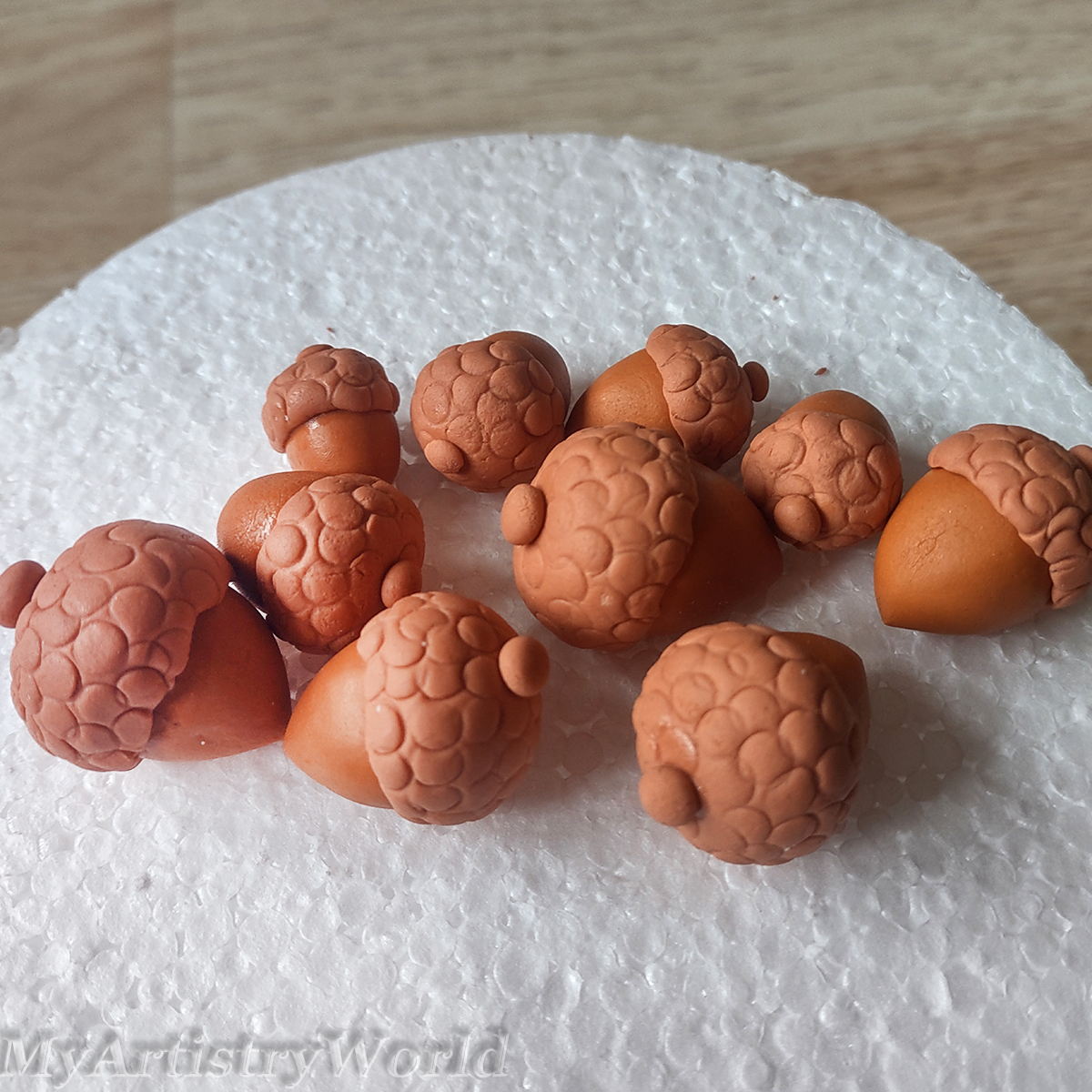 Set of 12 handmade edible acorn cake and cupcake toppers for fall and woodland-themed cakes