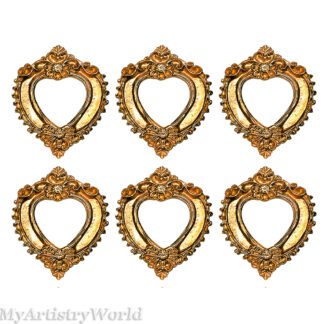 Set of 6 ornate vintage gold heart-shaped frames, perfect for weddings, crafts, and décor
