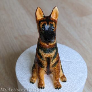 Handmade edible German Shepherd dog cake topper modeled from sugar paste, created by MyArtistryWorld.