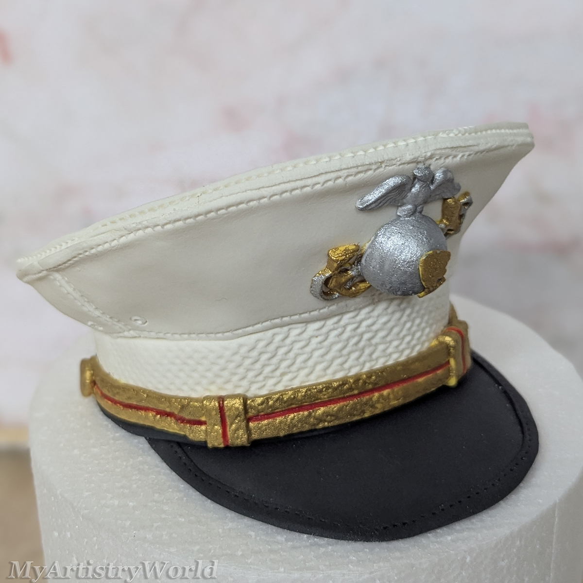 Custom U.S. Marine Corps dress hat cake topper made from edible fondant