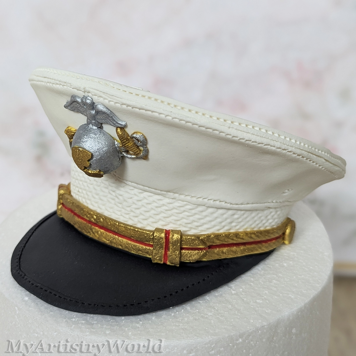 Custom U.S. Marine Corps dress hat cake topper made from edible fondant