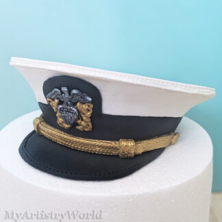 Custom U.S. Navy officer hat cake topper with plain visor made from edible fondant