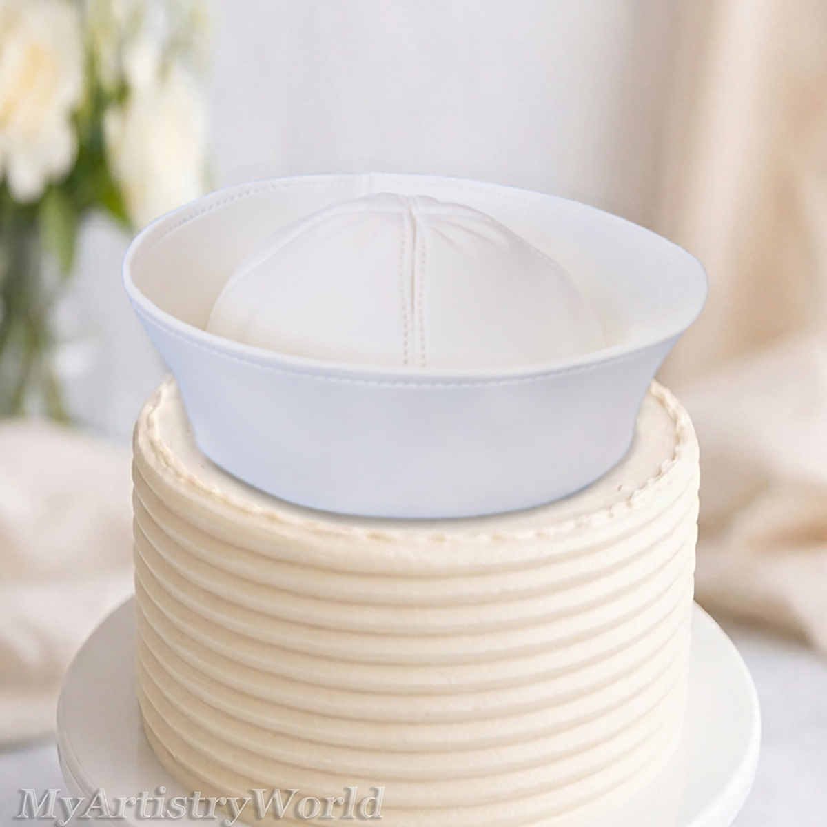 Custom U.S. Navy Dixie Cup sailor hat cake topper made from edible fondant