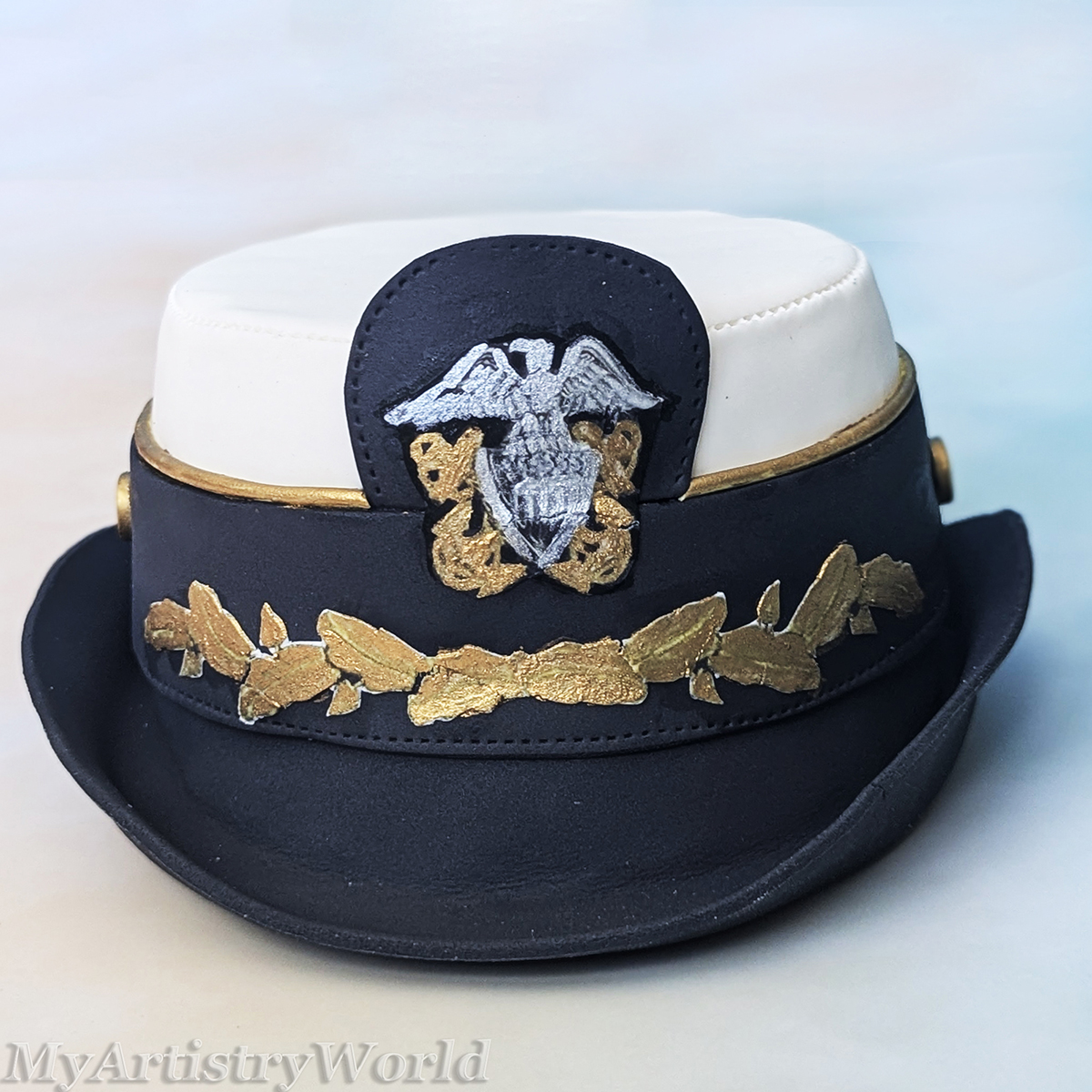 Women's U.S. Navy officer dress cap cake topper made from edible fondant