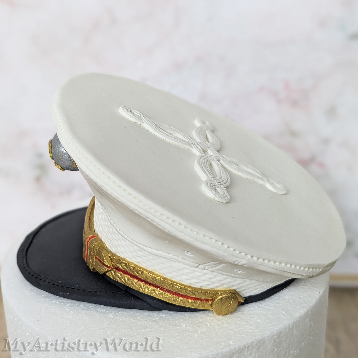 Custom U.S. Marine Corps dress hat cake topper made from edible fondant