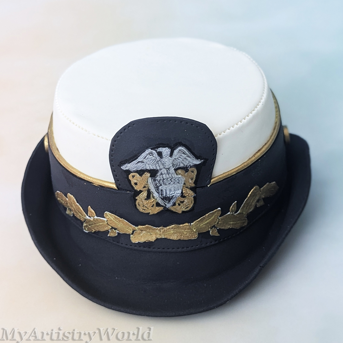 Women's U.S. Navy officer dress cap cake topper made from edible fondant
