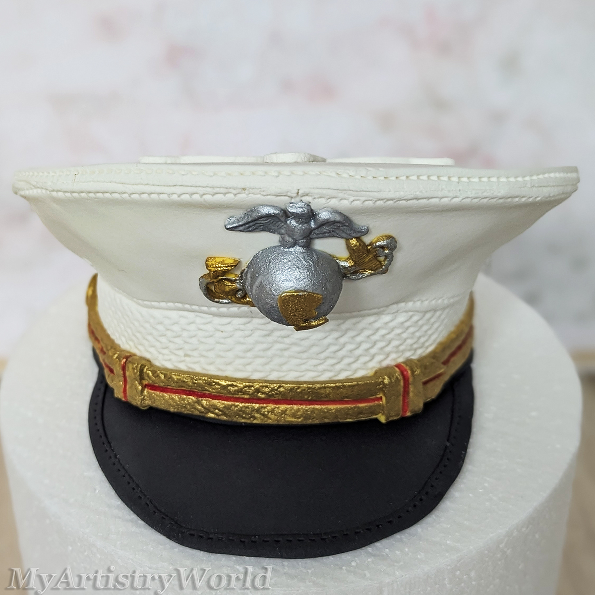Custom U.S. Marine Corps dress hat cake topper made from edible fondant