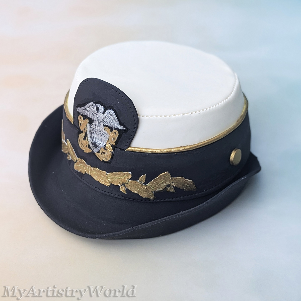 Women's U.S. Navy officer dress cap cake topper made from edible fondant