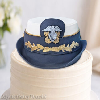 Women's U.S. Navy officer dress cap cake topper made from edible fondant