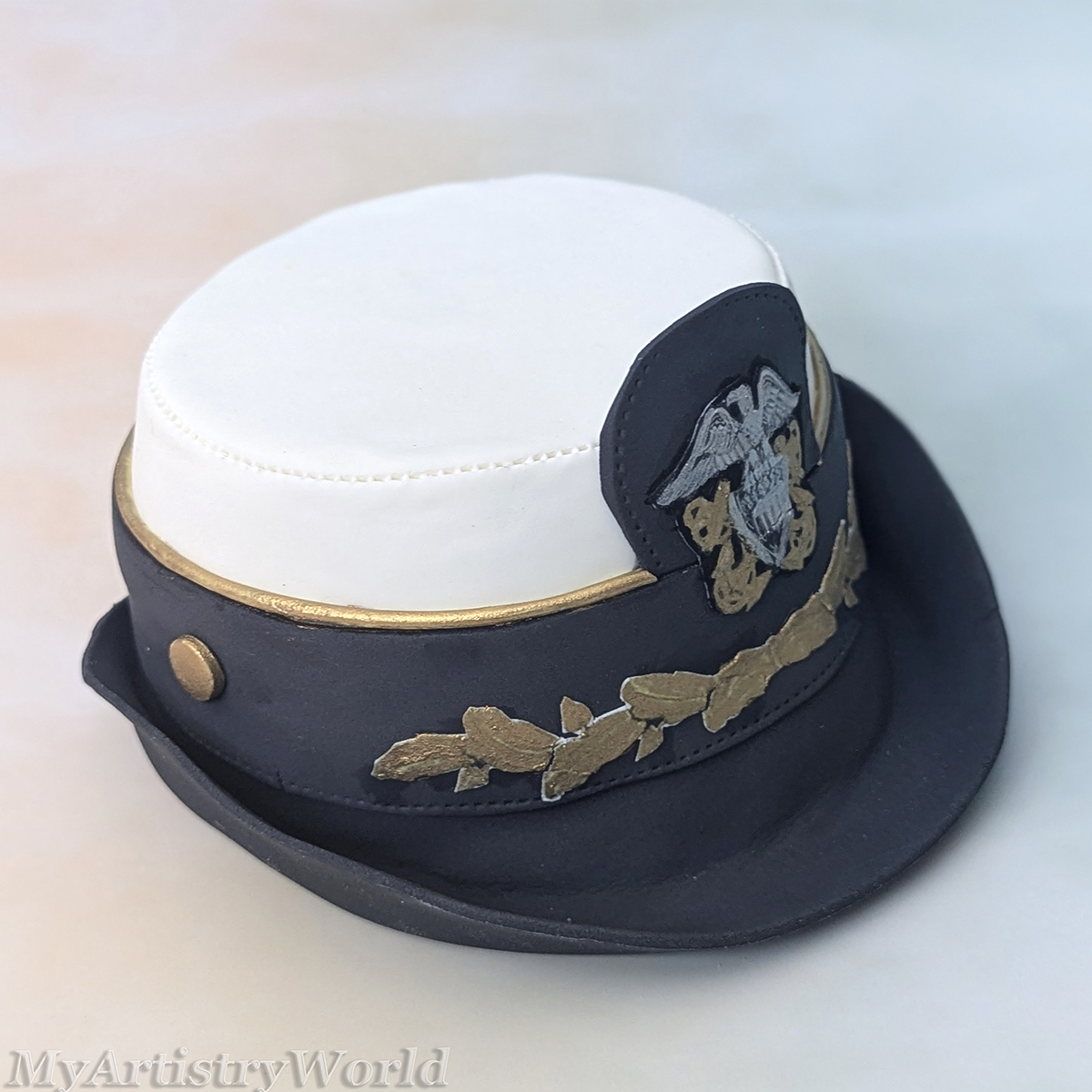 Women's U.S. Navy officer dress cap cake topper made from edible fondant